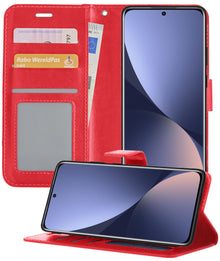 Xiaomi 12X Hoesje Bookcase Cover met Kaarthouder - Rood