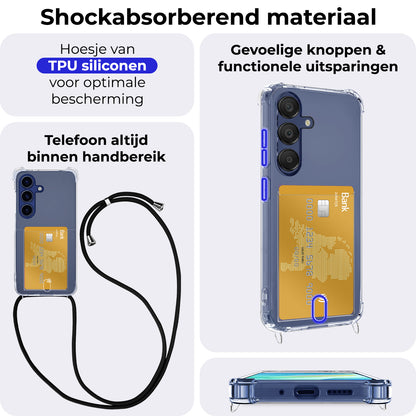 Samsung A16 Hoesje Kaarthouder met Koord Backcover Shockproof - Transparant