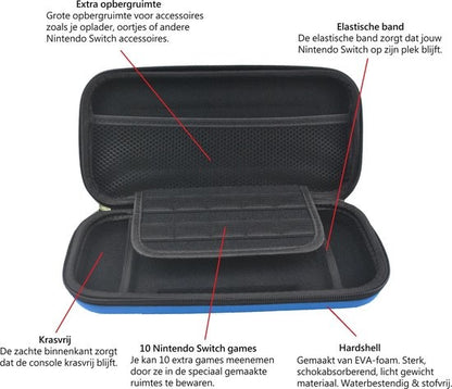 Nintendo Switch Hard Cover Hoes met Spellen ruimte - Blauw