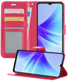 OPPO A17 Hoesje Bookcase Cover met Kaarthouder - Donkerroze