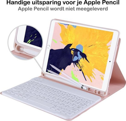 iPad 10.2 2020 Toetsenbord Hoes met Uitneembaar toetsenbord - Lichtroze