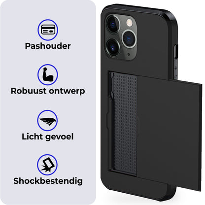 iPhone 11 Pro Max Hoesje Kaarthouder Hard Case Shockproof - Zwart