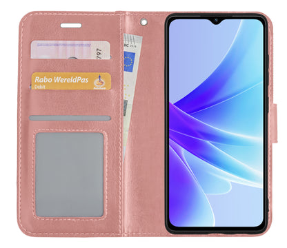 OPPO A57 Hoesje Bookcase Cover met Kaarthouder - Rosé goud