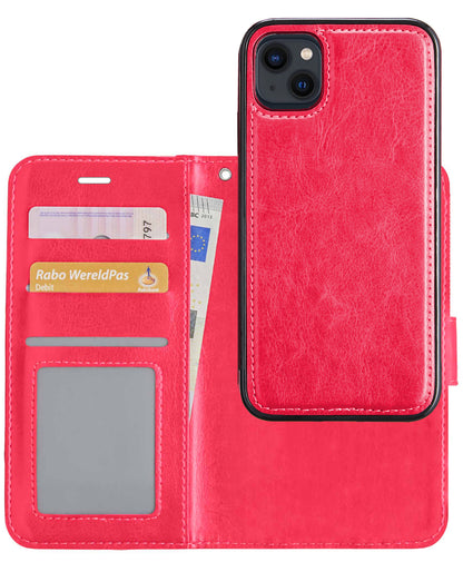 iPhone 13 Hoesje Bookcase Cover Uitneembaar - Donkerroze