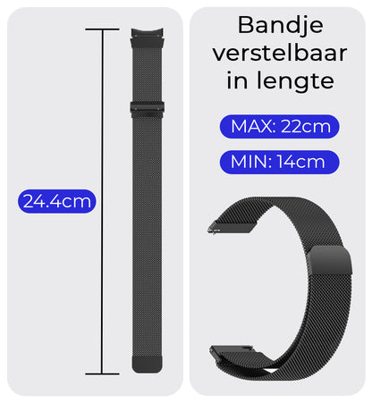 Milanese Horlogeband Geschikt voor Samsung Watch 6 Bandje Milanees - Polsbandje Met Magneetsluiting Geschikt voor Samsung Galaxy Watch 6 Bandje Milanees - Zwart