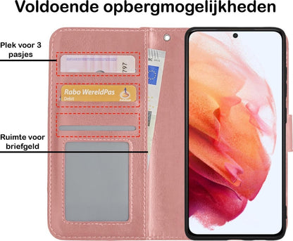 Samsung S21 Hoesje Bookcase Cover met Kaarthouder - Rosé goud
