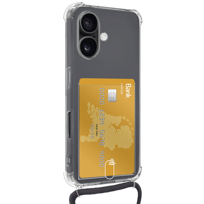 iPhone 16 Plus Hoesje Kaarthouder met Koord Backcover Shockproof - Transparant