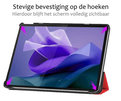 Lenovo Tab P12 Trifold Bookcase Hoes met Penhouder Lenovo Pen - Rood