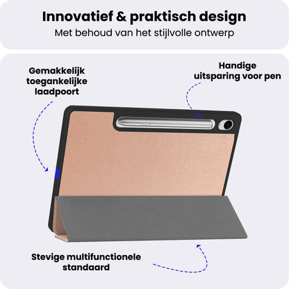 Samsung Galaxy Tab S10 FE Plus Trifold Bookcase Hoes met Penhouder voor S Pen - Rosé goud