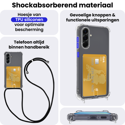 Samsung A26 Hoesje Kaarthouder met Koord Backcover Shockproof - Transparant