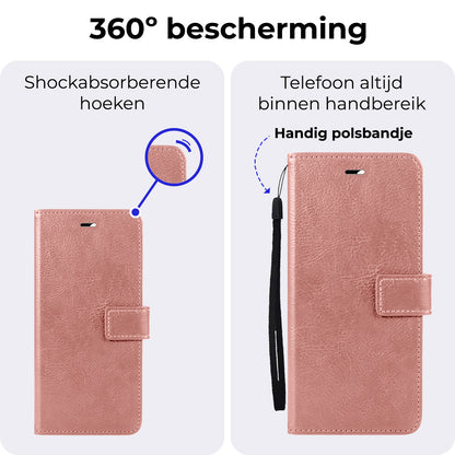 iPhone 16 Pro Max Hoesje Bookcase Cover met Kaarthouder - Rosé goud