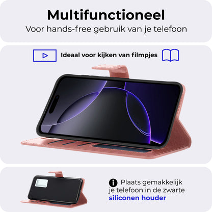 iPhone 16 Pro Hoesje Bookcase Cover met Kaarthouder - Rosé goud