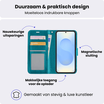 Samsung S25 Edge Hoesje Bookcase Cover met Kaarthouder - Turquoise