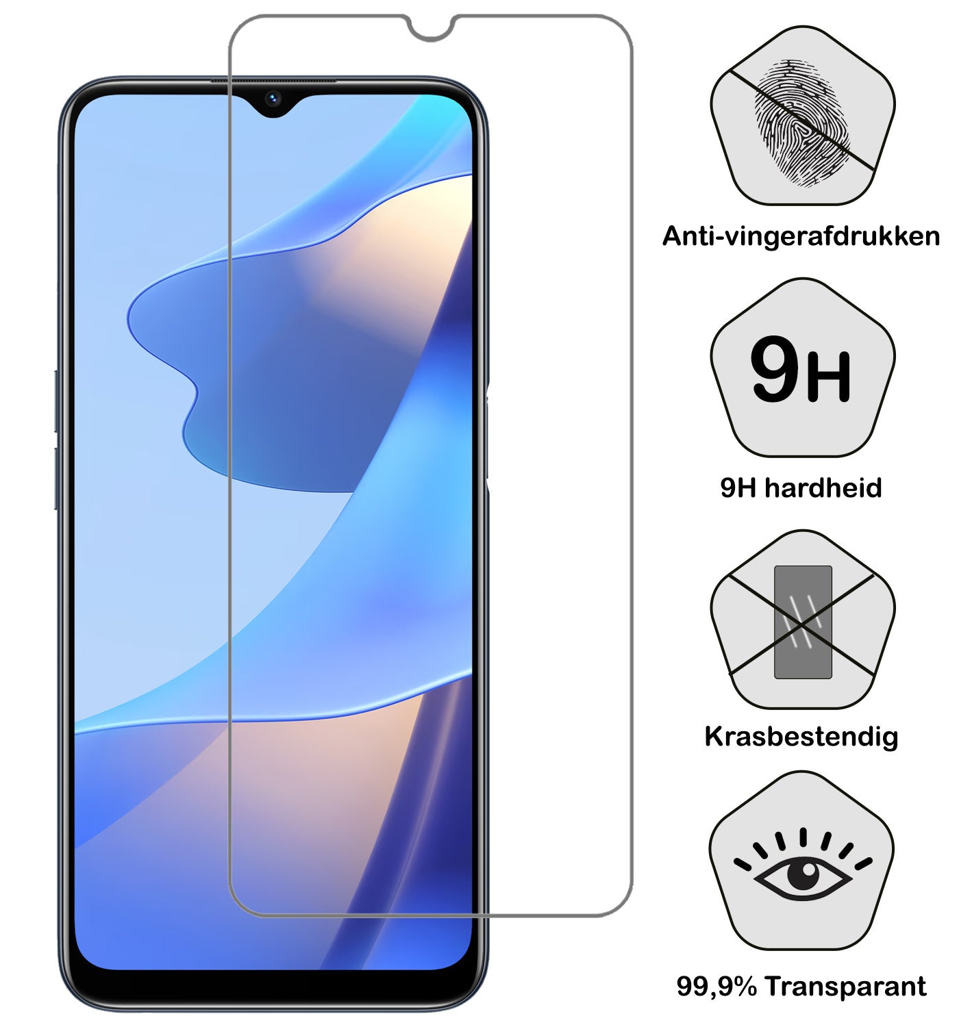 OPPO A16 Screenprotector Tempered Glass