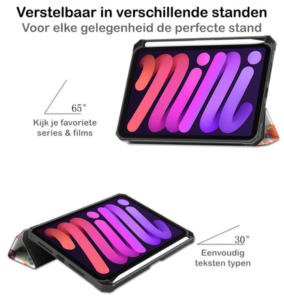 iPad Mini 6 Trifold Bookcase Hoes met Penhouder voor Apple Pen - Vlinders