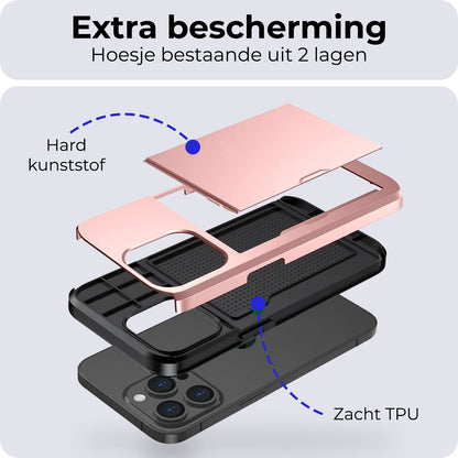 iPhone 15 Pro Max Hoesje Kaarthouder Hard Case Shockproof - Rosé goud