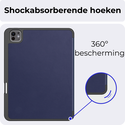 iPad Pro 2024 (13 inch) Hoesje Book Case Met Apple Pencil Uitsparing - Donkerblauw