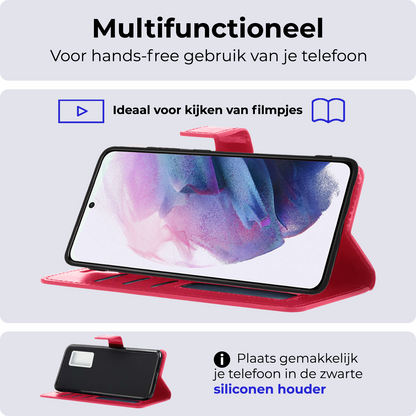 Samsung S21 Ultra Hoesje Bookcase Cover Uitneembaar - Donkerroze