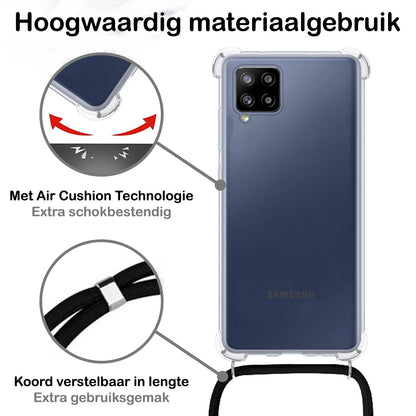 Samsung A12 Hoesje met Koord Backcover Shockproof - Transparant