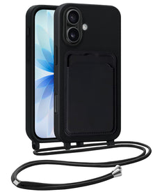 iPhone 17 Hoesje Met Telefoonkoord en Pasjeshouder Siliconen - Zwart