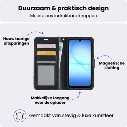 Samsung A17 Hoesje Bookcase Cover met Kaarthouder - Zwart