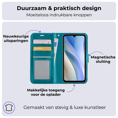 Samsung A15 Hoesje Bookcase Cover met Kaarthouder - Turquoise