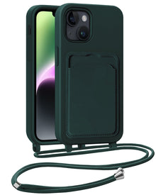 iPhone 13 Hoesje Met Telefoonkoord en Pasjeshouder Siliconen - Donkergroen