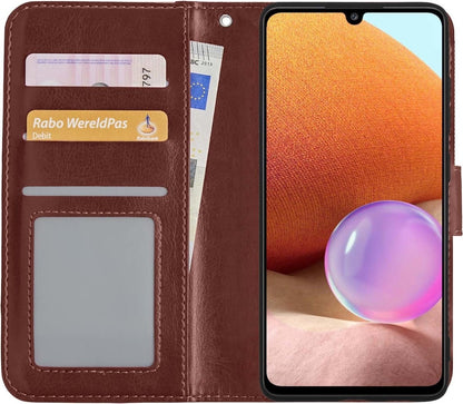 Samsung A32 5G Hoesje Bookcase Cover met Kaarthouder - Bruin