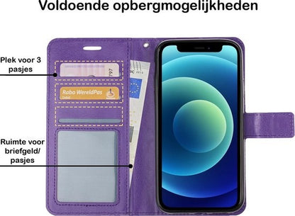 iPhone 12 Mini Hoesje Bookcase Cover met Kaarthouder - Paars