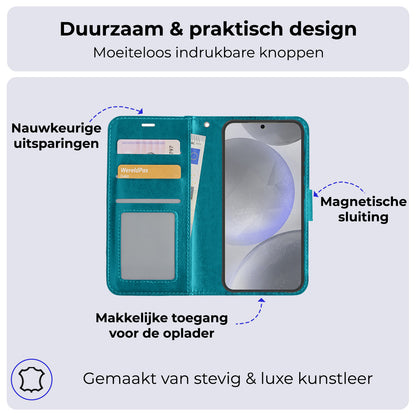 Samsung S24 Plus Hoesje Bookcase Cover met Kaarthouder - Turquoise