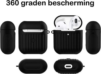 AirPods 2 Hoesje Siliconen met Ribbels Shockbestendig - Zwart