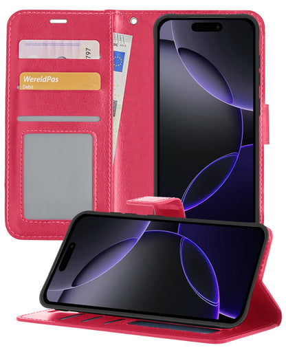 iPhone 16 Pro Max Hoesje Book Case Kunstleer - Donkerroze