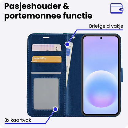 Samsung A57 Hoesje Bookcase Cover met Kaarthouder - Donkerblauw