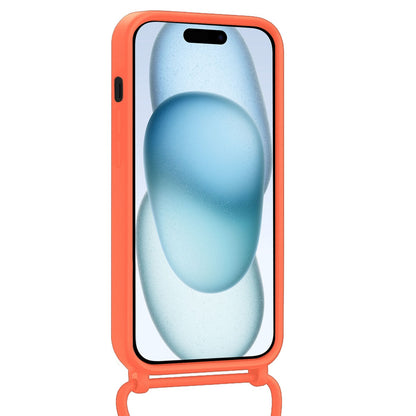 iPhone 15 Plus Hoesje Met Telefoonkoord en Pasjeshouder Siliconen - Papaya