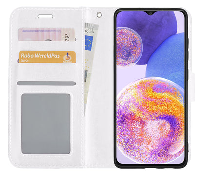 Samsung A23 Hoesje Bookcase Cover met Kaarthouder - Wit