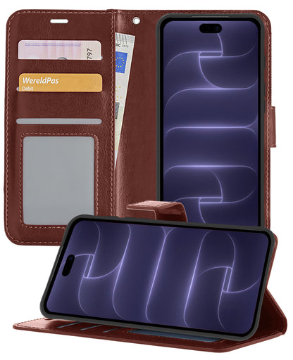 iPhone 18 Pro Max Hoesje Bookcase Cover met Kaarthouder - Bruin