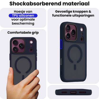 iPhone 18 Pro Hoesje Geschikt voor Magsafe Backcover Shockproof - Donkerblauw
