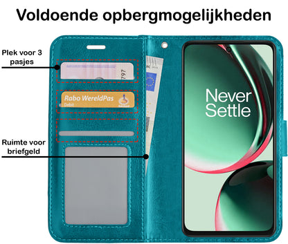 OnePlus Nord CE 3 Lite Hoesje Bookcase Cover met Kaarthouder - Turquoise