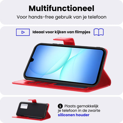 Samsung A17 Hoesje Bookcase Cover met Kaarthouder - Rood