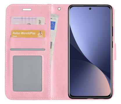 Xiaomi 12 Hoesje Bookcase Cover met Kaarthouder - Lichtroze