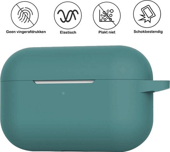 Airpods Pro Hoesje Siliconen met Clip - Midnight Green