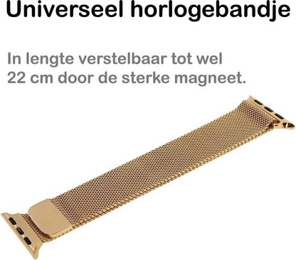 Milanese Horlogeband Geschikt voor Apple Watch 42/44 mm Bandje Milanees - Polsbandje Met Magneetsluiting Geschikt voor Apple Watch 42/44 mm Bandje Milanees - Goud