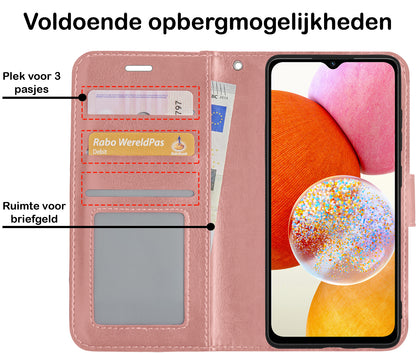 Samsung A14 Hoesje Bookcase Cover met Kaarthouder - Rosé goud