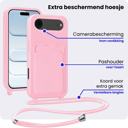 iPhone Air Hoesje Met Telefoonkoord en Pasjeshouder Siliconen - Lichtroze