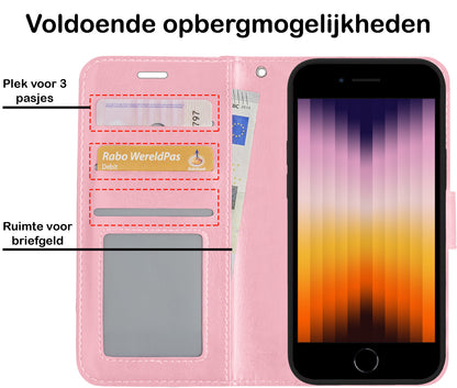 iPhone SE 2022 Hoesje Bookcase Cover met Kaarthouder - Lichtroze