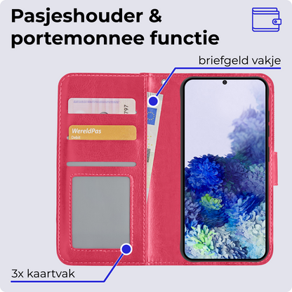 Samsung S20 Hoesje Bookcase Cover Uitneembaar - Donkerroze