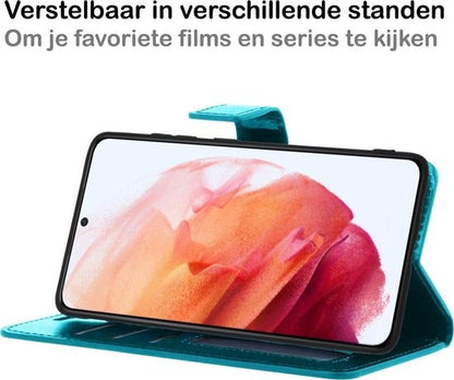 Samsung S21 Hoesje Bookcase Cover met Kaarthouder - Turquoise