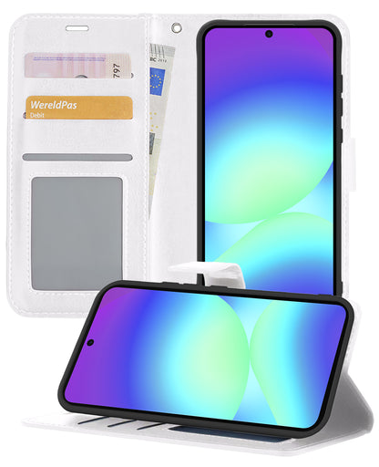 Samsung A56 Hoesje Bookcase Cover met Kaarthouder - Wit