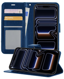 iPhone 17 Pro Max Hoesje Bookcase Cover met Kaarthouder - Donkerblauw
