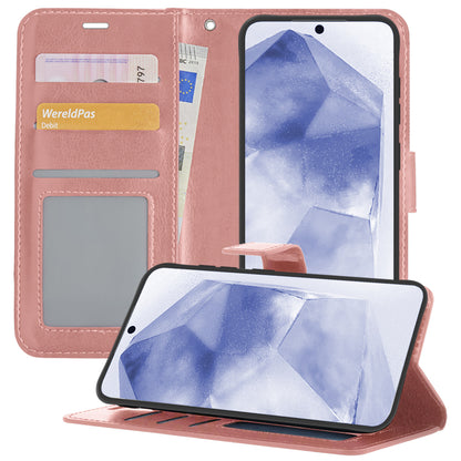 Samsung A55 Hoesje Bookcase Cover met Kaarthouder - Rosé goud